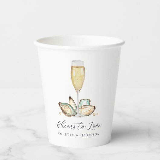 Champagne & Oesters "Proost op de Liefde" Papieren Bekers (Voorkant)