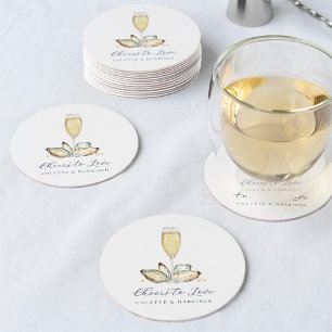 Champagne & Oesters "Proost op de Liefde" Ronde Kartonnen Onderzetter