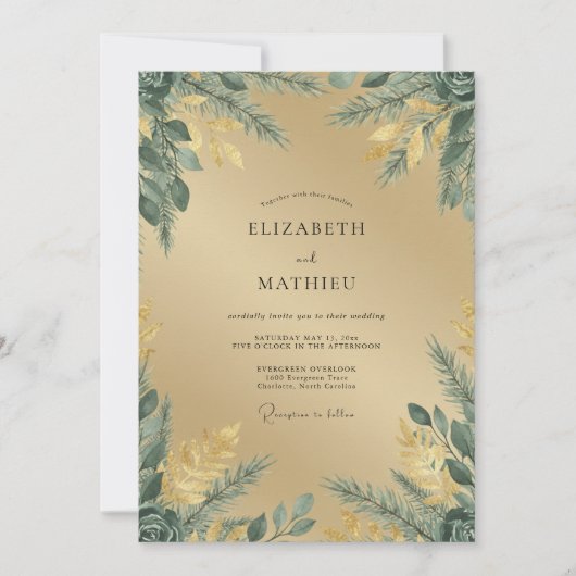 Champagne Olijf Loof Eucalyptus Bruiloft Kaart (Voorkant)