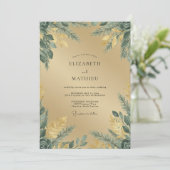 Champagne Olijf Loof Eucalyptus Bruiloft Kaart (Staand voorkant)