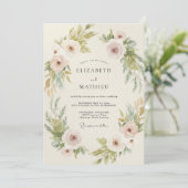 Champagne Olijf Peony Bruiloft Kaart (Staand voorkant)
