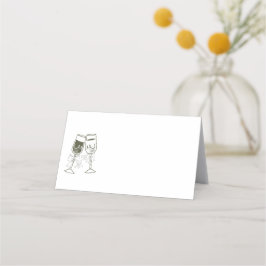 Champagne Olijfhout Groen Blank Trouwen Plaatskaartje