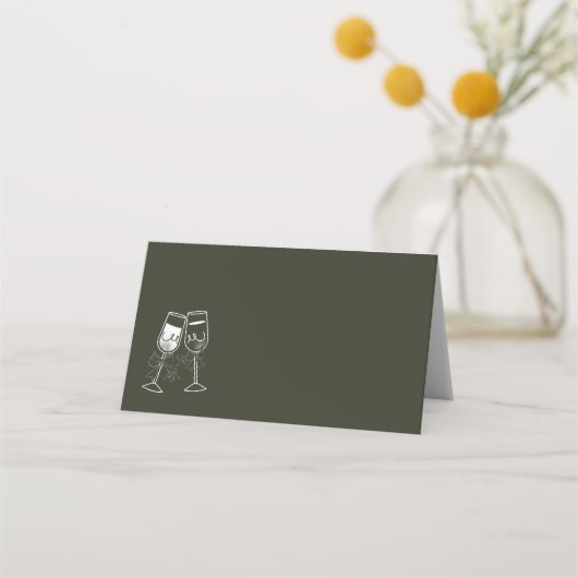 Champagne Olijfhout Groen Blank Trouwen Plaatskaartje (Voorkant)