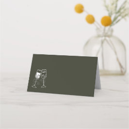 Champagne Olijfhout Groen Blank Trouwen Plaatskaartje