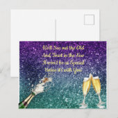Champagne, ombre glitter, Nieuwjaarsuitnodiging Feestdagenkaart (Voorkant / Achterkant)