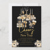 Champagne Oud en Nieuw Viering Zwart Goud Kaart (Voorkant)