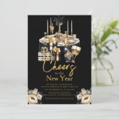 Champagne Oud en Nieuw Viering Zwart Goud Kaart (Staand voorkant)