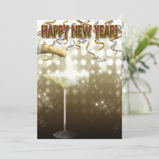 Champagne Oudejaarsavond Uitnodigingen (Staand voorkant)