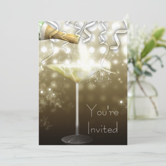 Champagne Oudejaarsavond Uitnodigingen (Staand voorkant)