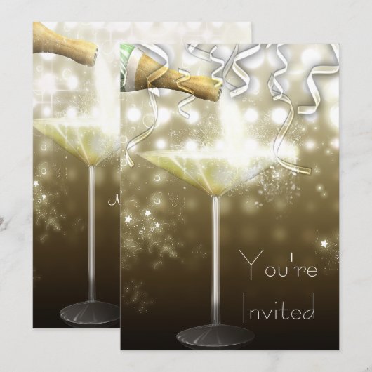 Champagne Oudejaarsavond Uitnodigingen (Voorkant / Achterkant)