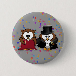champagne owls ronde button 5,7 cm