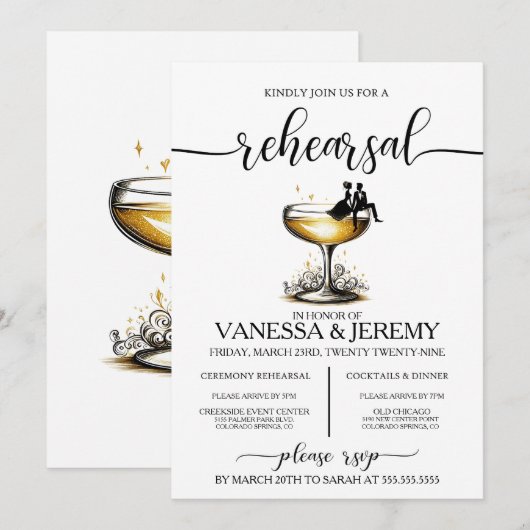 Champagne paar repetitie diner uitnodiging (Voorkant / Achterkant)
