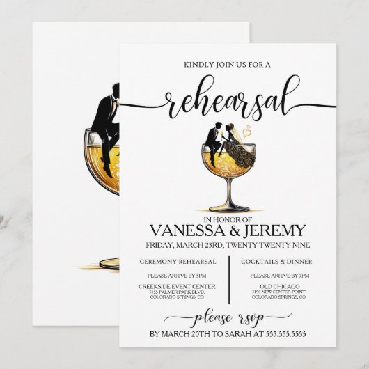 Champagne paar repetitie diner uitnodiging (Voorkant / Achterkant)