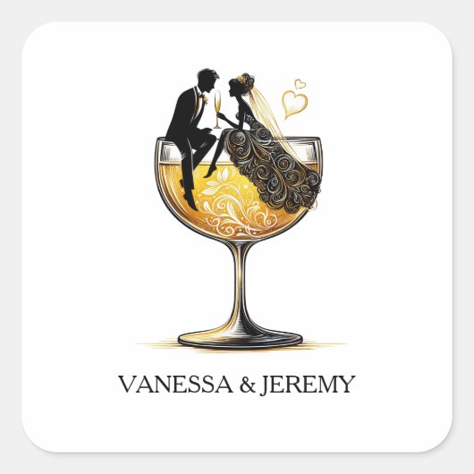 Champagne Paar Vierkante Sticker (Voorkant)