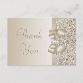 Champagne pailletten, Bow & Diamond Dank u Bedankkaart