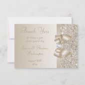 Champagne pailletten, Bow & Diamond Dank u Bedankkaart (Achterkant)