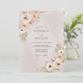 Champagne Pampas Loofwerk Eucalyptus Bruiloft Kaart (Staand voorkant)