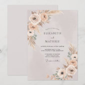 Champagne Pampas Loofwerk Eucalyptus Bruiloft Kaart (Voorkant / Achterkant)