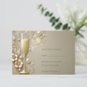 Champagne & Parel Bruiloftsborrel RSVP Kaartje (Staand voorkant)