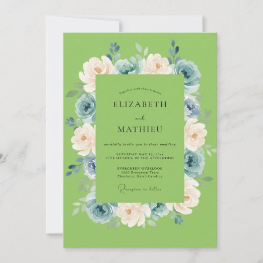 Champagne Parel Ranunculus Eucalyptus Bruiloft Kaart (Voorkant)