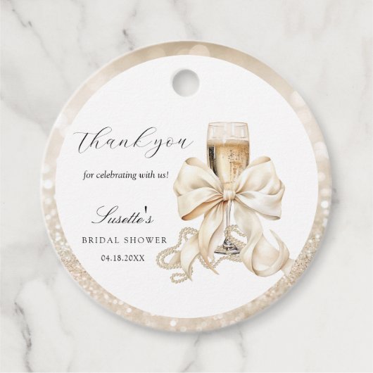 Champagne & Parels Bruidsfeestje Dank je wel Bedankjes Labels (Voorkant)