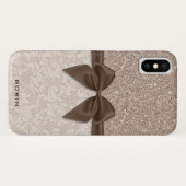 Champagne-Pareltjes, beige Damask en Ribbon Case-Mate iPhone Case (Achterkant (horizontaal))