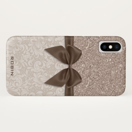 Champagne-Pareltjes, beige Damask en Ribbon Case-Mate iPhone Case (Achterkant (horizontaal))