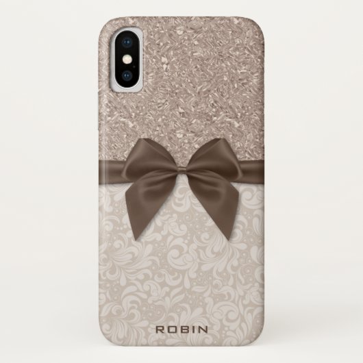 Champagne-Pareltjes, beige Damask en Ribbon Case-Mate iPhone Case (Achterkant)