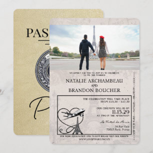 Champagne Parijs Paspoort Bruiloft Kaart