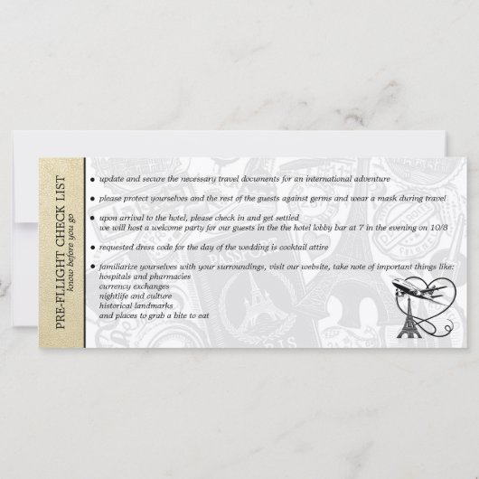 Champagne Paris bruiloft instapkaart uitnodiging (Achterkant)