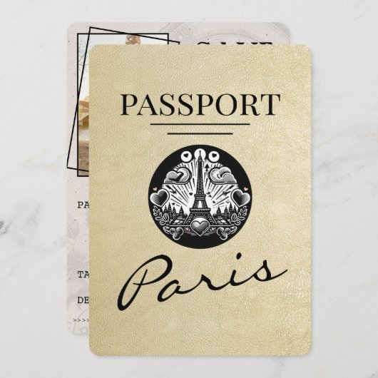 Champagne Paris Passport Bewaar de datum Save The Date (Voorkant / Achterkant)