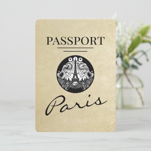 Champagne Paris Passport Bewaar de datum Save The Date (Staand voorkant)