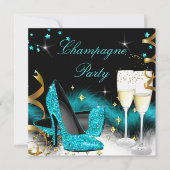 Champagne Party Glitter Blauwgroen Blue High Heels Kaart (Voorkant)