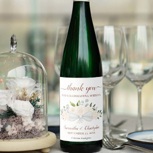 Champagne Peach Floral Elegant Wedding Bedankt Wijn Etiket