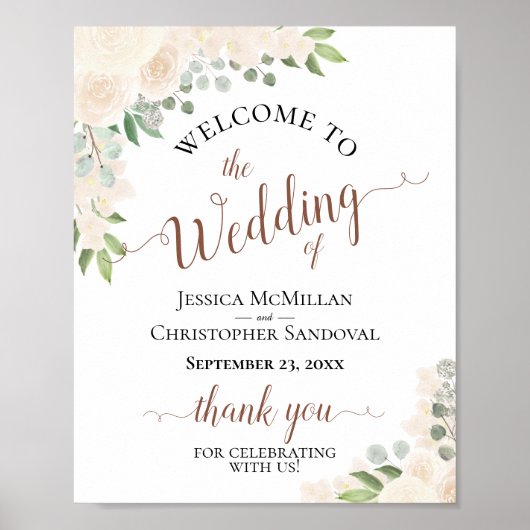 Champagne Peach Floral Rustic Wedding Welcome Sign Poster (Voorkant)