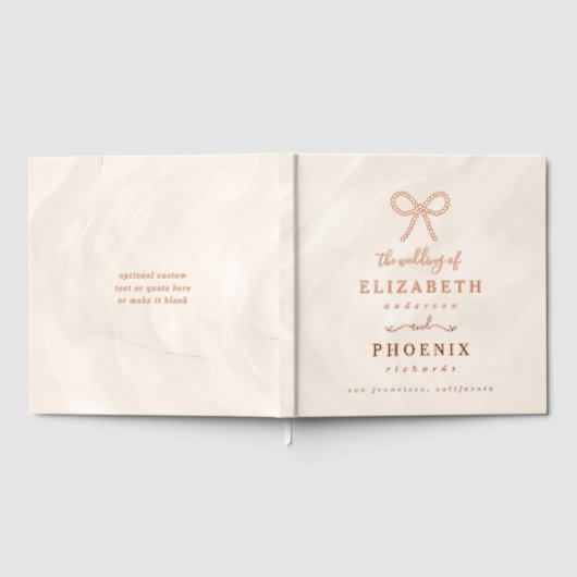 Champagne Pearl Bow Elegant Square Wedding Gastenboek (Volledig)