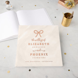 Champagne Pearl Bow Elegant Square Wedding Gastenboek