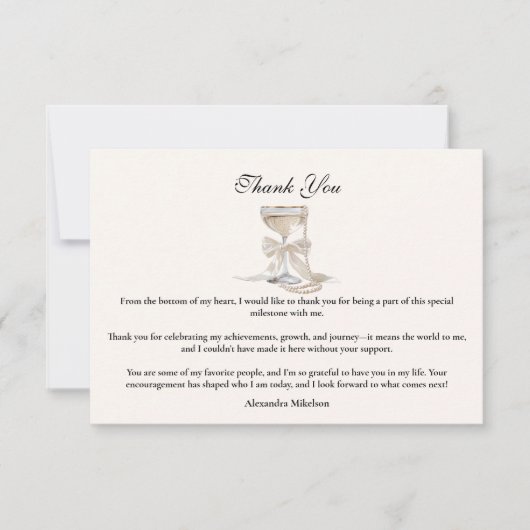 Champagne Pearl Bow Graduation Bedankkaart (Voorkant)