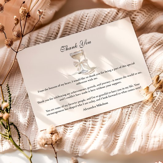 Champagne Pearl Bow Graduation Bedankkaart