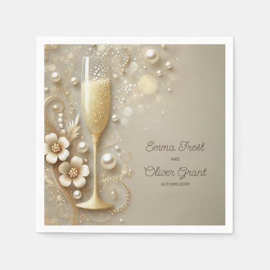 Champagne & Pearl Elegant Wedding Shower Servet (Voorkant)