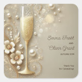 Champagne & Pearl Elegant Wedding Shower Vierkante Sticker (Voorkant)