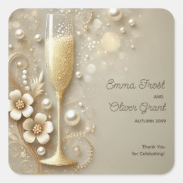 Champagne & Pearl Elegant Wedding Shower Vierkante Sticker