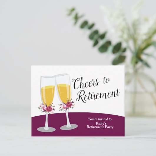 Champagne pensioenfeest uitnodiging briefkaart (Staand voorkant)