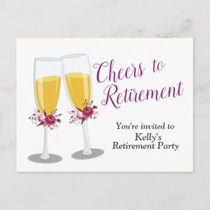 Champagne pensioenfeest uitnodiging briefkaart