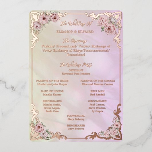 Champagne Peony Folie Programma Kaart (Voorkant)