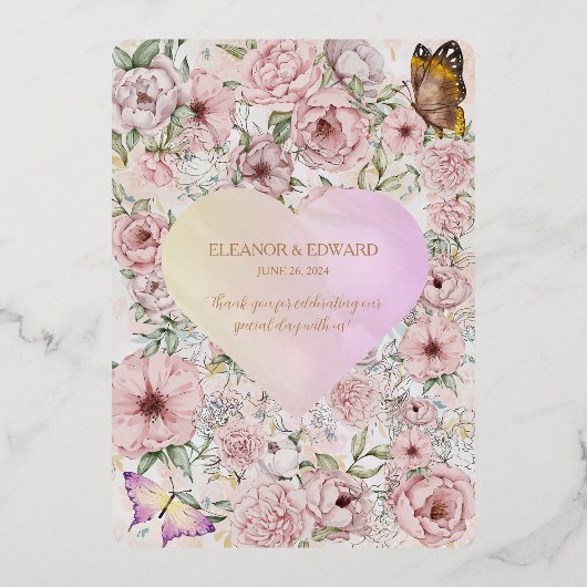 Champagne Peony Folie Programma Kaart (Achterkant)