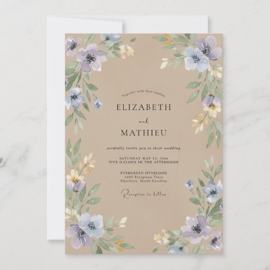 Champagne Periwinkle Wilde Bloemen Bruiloft Kaart (Voorkant)
