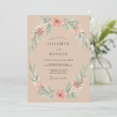 Champagne Perzik Loof Eucalyptus Bruiloft Kaart (Staand voorkant)