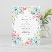 Champagne Perzik Ranunculus Eucalyptus Bruiloft Kaart (Staand voorkant)