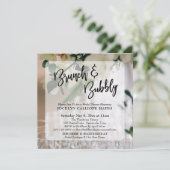 Champagne Photo Brunch & Bubble Handwriting Kaart (Staand voorkant)